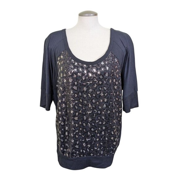 Lane Bryant Sweaters - Lane Bryant Top Womens Plus 18/20 Black Sequin Front Short Sleeve Sparkle Party